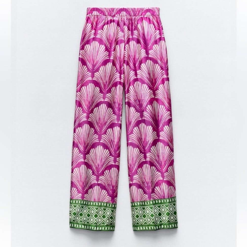 ZARA SATIN EFFECT PRINTED STRAIGHT LEG PANTS - Picture 3 of 3